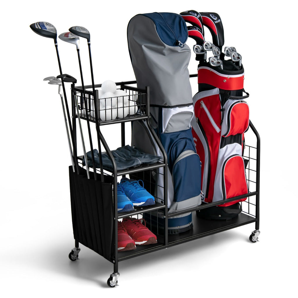 NNECW Golf Bag Storage Rack with Lockable Universal Wheels for Golfing Equipment